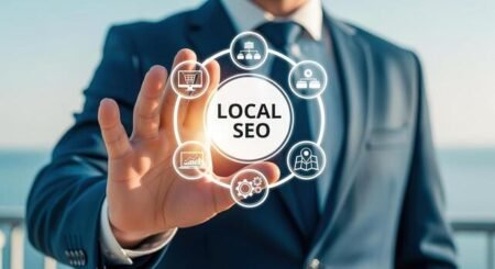 local-seo-strategy-businessman-demonstrates-digital-marketing-concept-with-interactive-interface-for-online-business-growth-and-optimization-photo